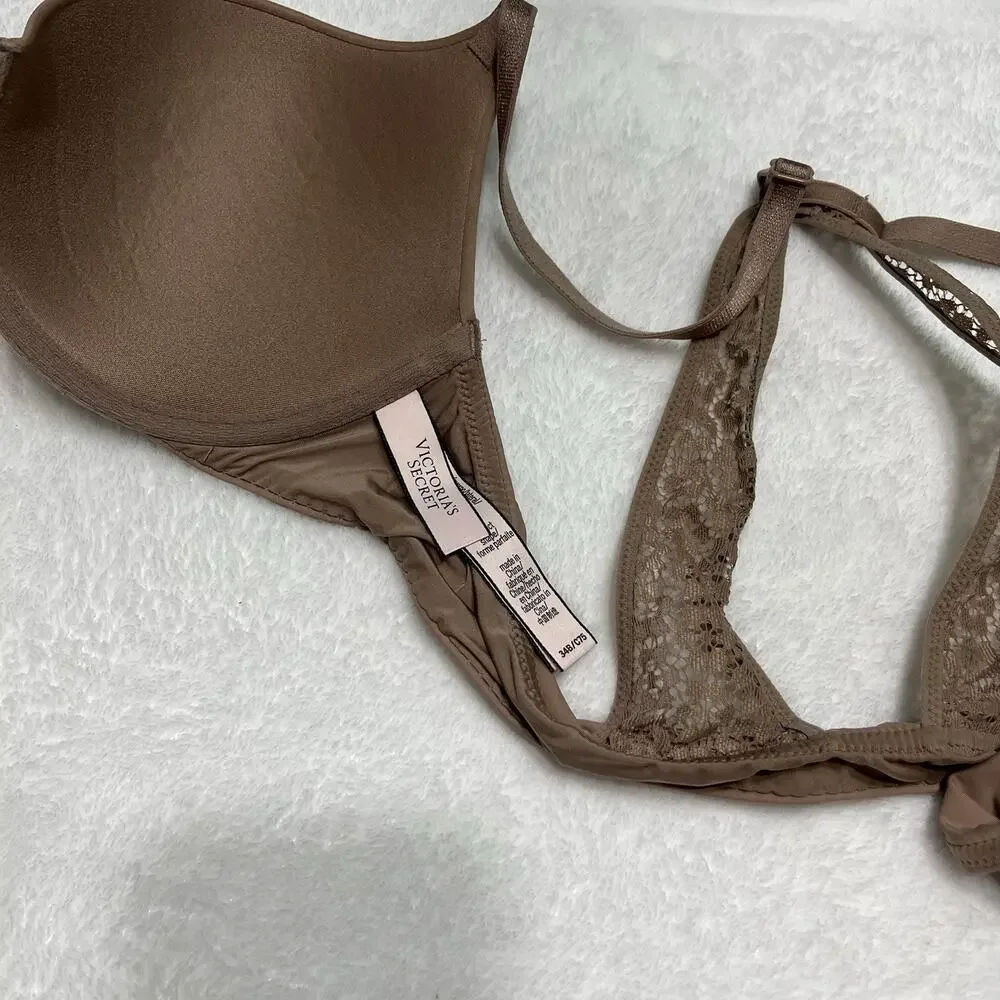 Victoria Secret Perfect Shape Racerback bra - 34B Tan Front Close Underwire
